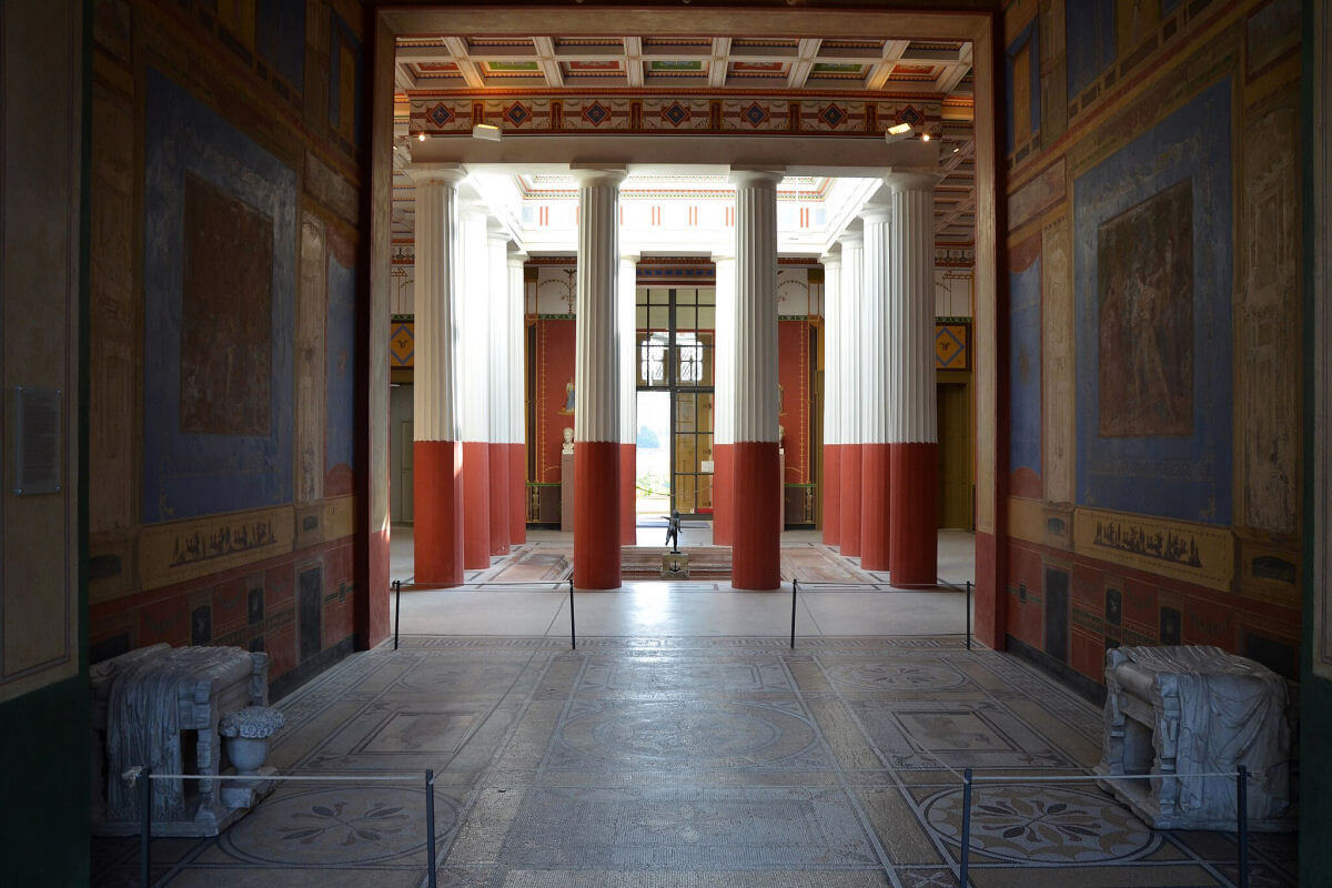 A replica of a Roman villa with the tablinium facing the atrium