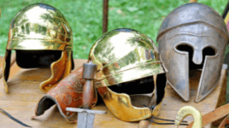 Roman battle helmets and swords
