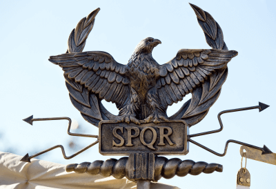 A Roman eagle above the letters SPQR